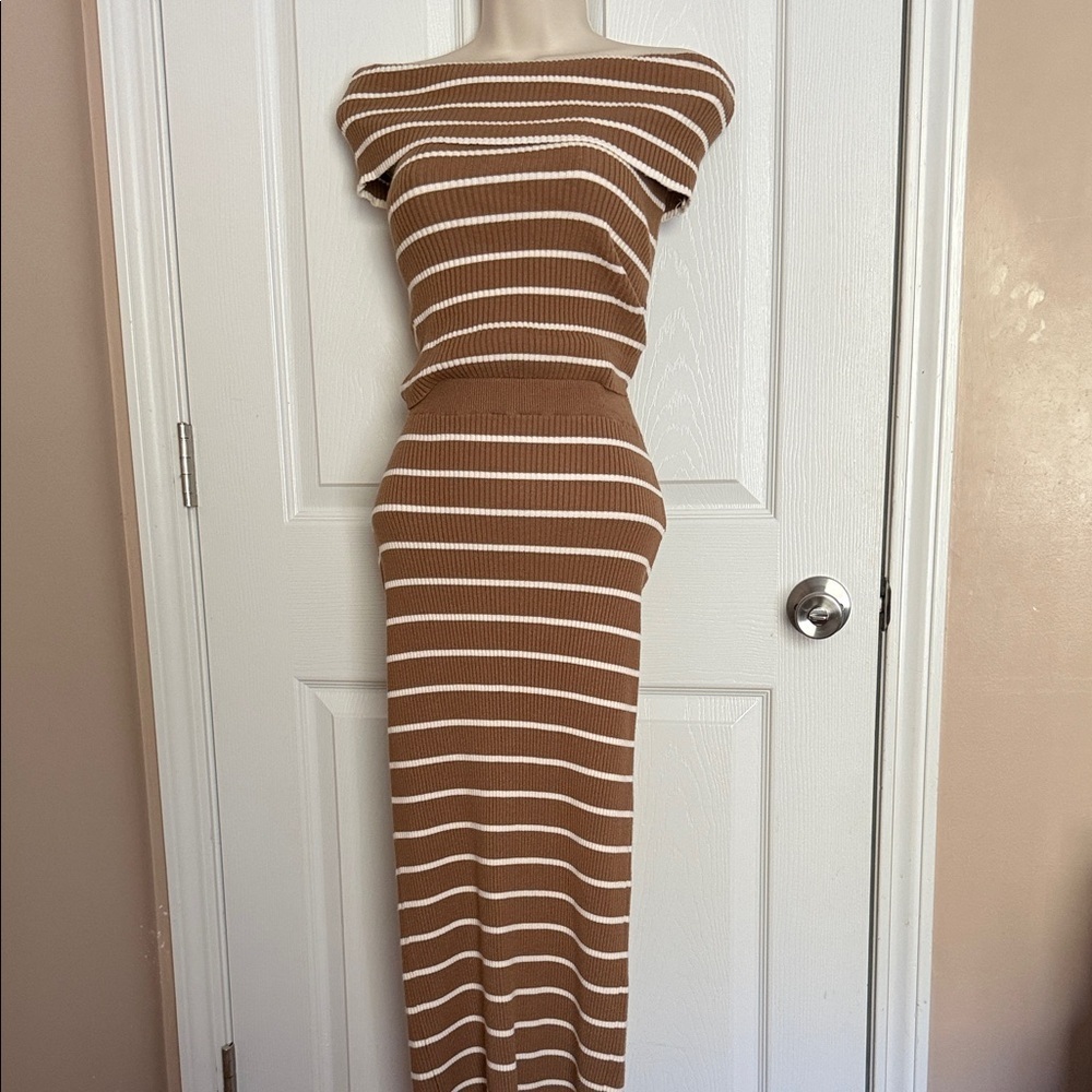 White & Tan Sweater Set